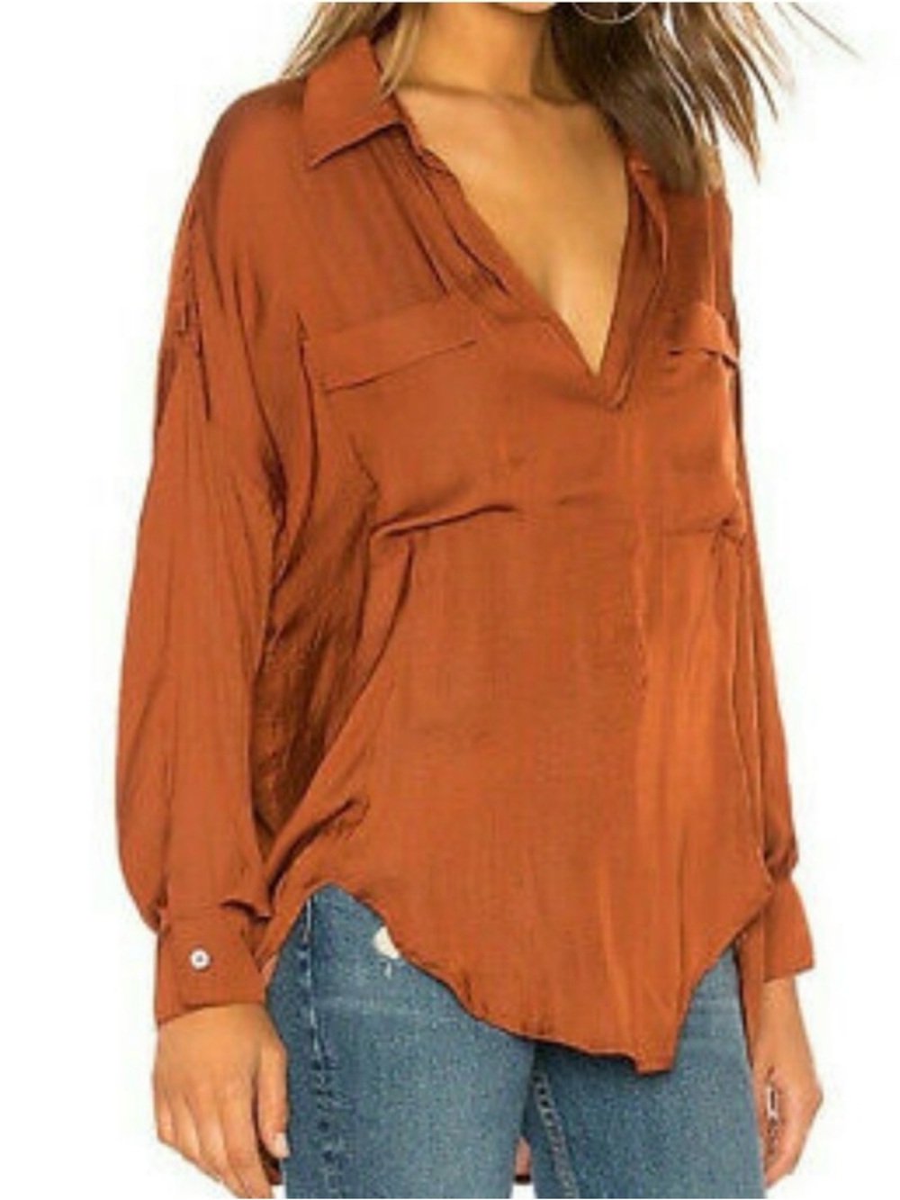 Free People Oversized Starry Dreams Brown Shirt Blouse M
